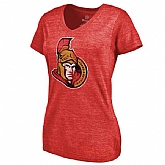 Women's Ottawa Senators Distressed Team Primary Logo Tri Blend T-Shirt Red FengYun